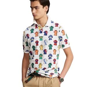 Polo by Ralph Lauren Men's White Mesh Shirt with Colorful Print